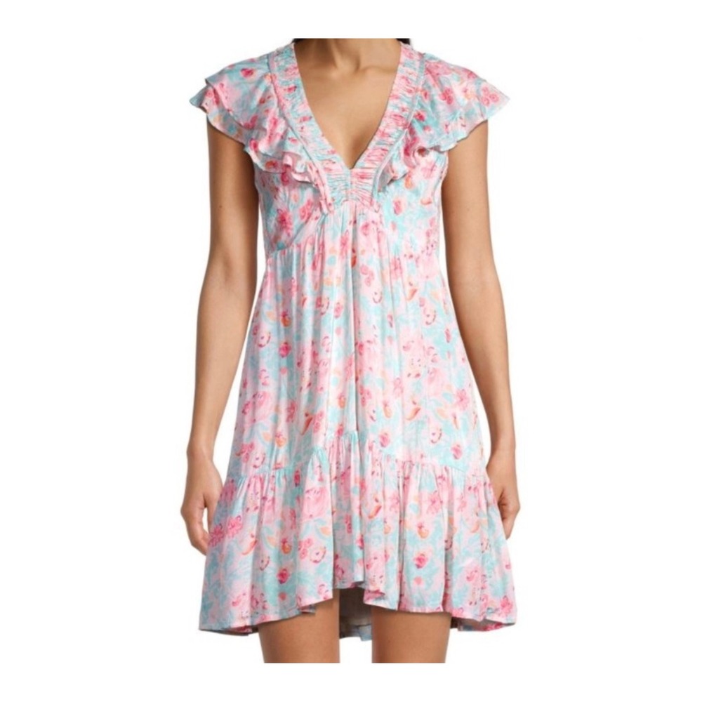 NEW Roller Rabbit Amandine Ondika Mini Dress Medium Floral Ruffle Smocked NWT